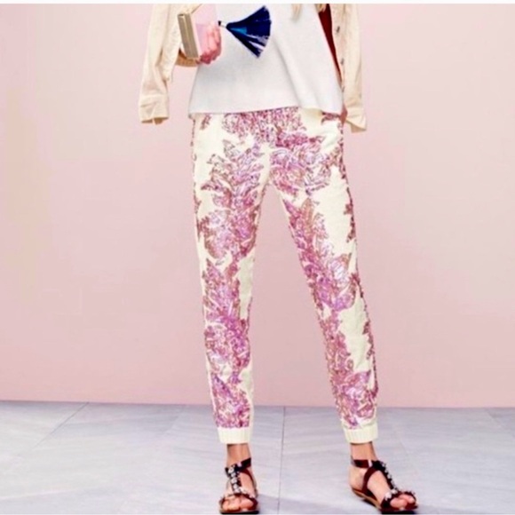 J. Crew Pants - J Crew Seaside Iridescent Sequin Ivory Linen Cotton Jogger Pants C7451 Sz 10 NWT